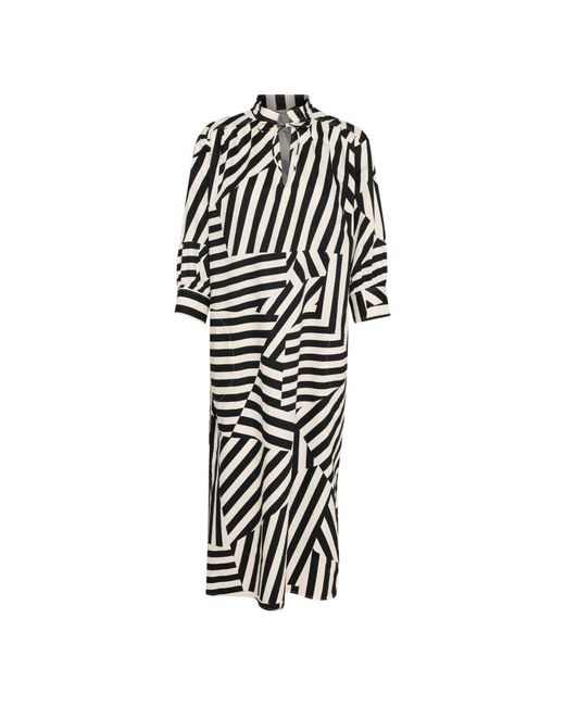Part Two Black Deconstructed Stripe Hemdblusenkleid