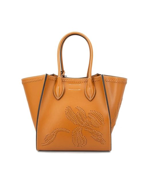 Ermanno Scervino Brown Blumenbestickte lederhandtasche
