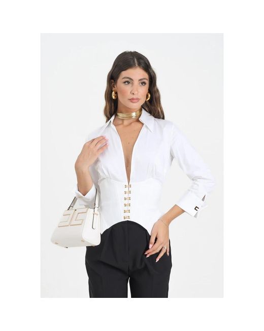 Elisabetta Franchi Witte Blouse Met V-Hals En ¾ Mouwen in het White