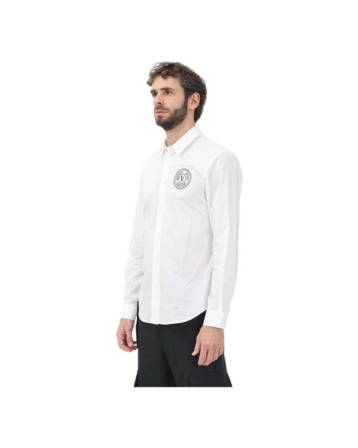 Versace Jeans Couture Weißes langarmhemd mit v-emblem in White für Herren