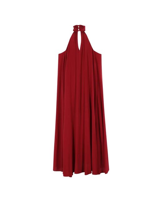 Erika Cavallini Semi Couture Red Rubin Lang Kleid Mit Hohem Kragen