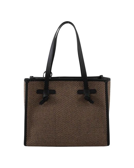 Gianni Chiarini Black Strukturierte Shopper-Tasche Mit Fischgrätenmuster