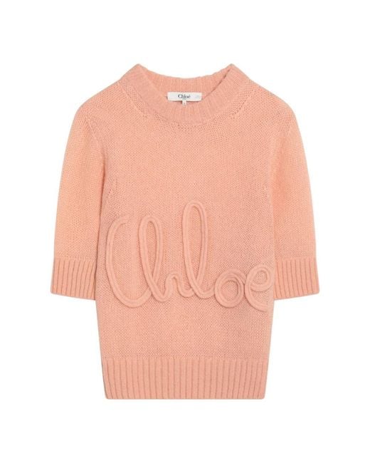 Chloé Round-Neck Knitwear in het Orange