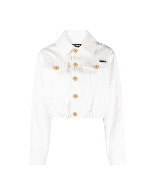 Balmain Jassen ,Wit ,Denim Cropped Denim Jas in het White