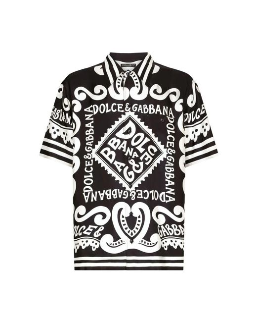 Camicie in seta con stampa logo di Dolce & Gabbana in Black da Uomo