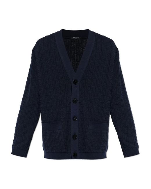 Balmain Truien & Vesten ,Blauw ,Wol Monogram Cardigan in het Blue voor heren