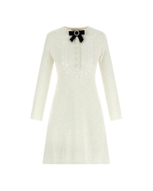 Self-Portrait Lace Bib Knit Mini Dress in het White