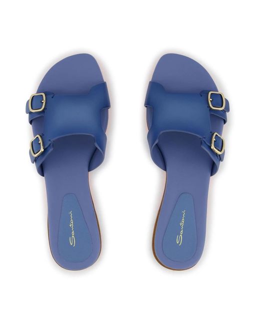 Santoni Blue Italienische leder slides sandalen