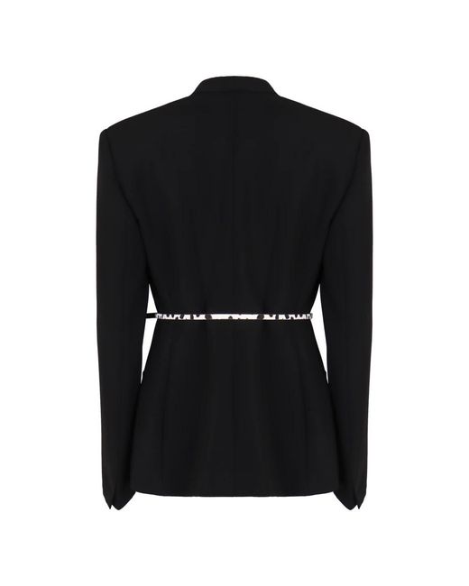 Max Mara Jassen ,Zwart ,Leer Single-Breasted Blazer Met Riem in het Black