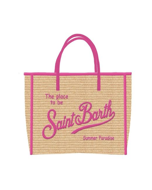 Mini bolso de playa de paja Mc2 Saint Barth de color Pink