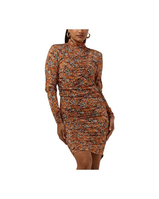 Gestuz Kleedjes ,Veelkleurig ,Polyester Korte Oranje Jurk Odagz Stijl in het Brown