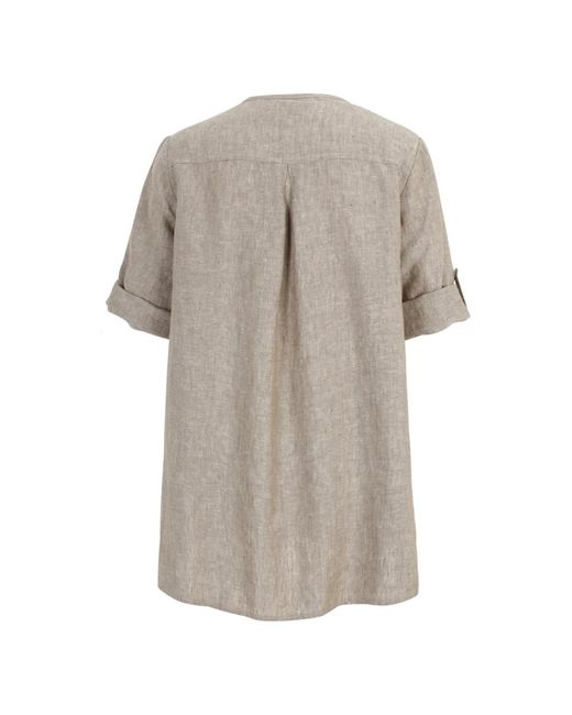Doris Streich Gray Leinenbluse Mit Reißverschlussdetail