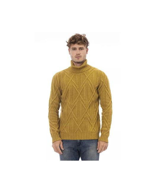 Maglione giallo in lana merino con collo alto di Alpha Studio in Metallic da Uomo