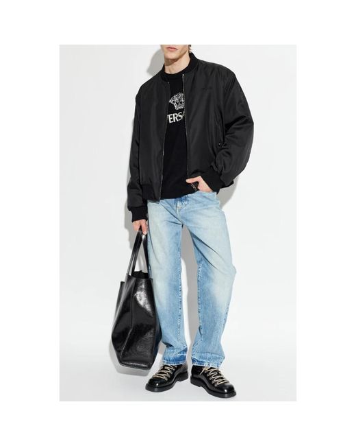 Versace Jassen ,Zwart ,Nylon Bedrukte Nylon Reversible Bomber in het Black voor heren