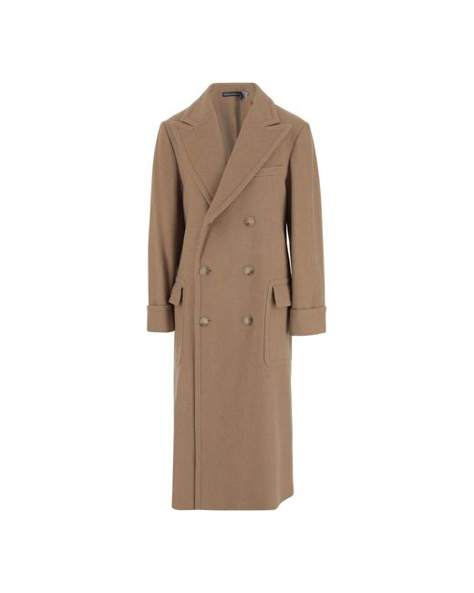 Polo Ralph Lauren Kameel Haar Twill Jas Met Piek Revers in het Brown