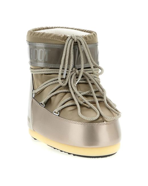 Moon Boot Schoenen ,Geel ,Leer Icon Low Glance Enkellaarsjes in het Natural