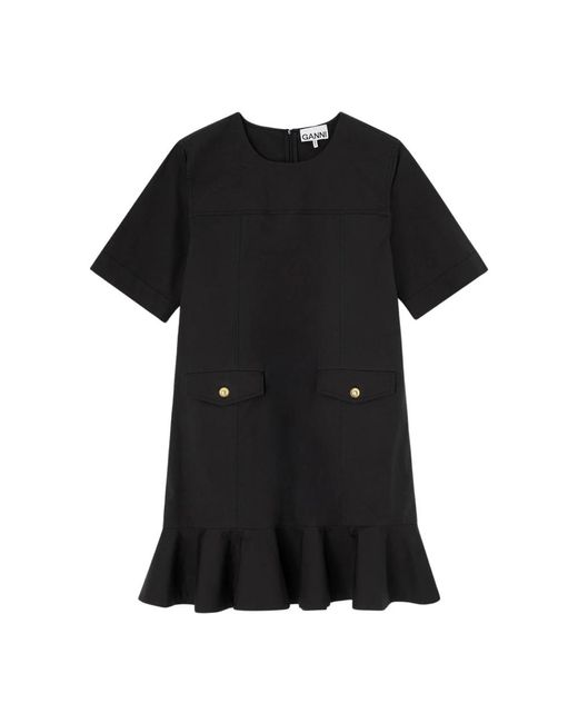 Ganni Stretch Katoenen Mini Jurk in het Black