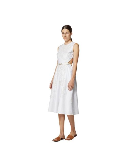 Silvian Heach White Midi-Kleid Mit Stickereien Und Cut-Out-Details