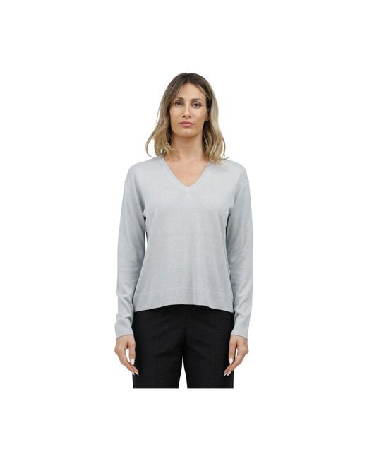 Max Mara Gray Seiden- Und Baumwoll-V-Ausschnittpullover