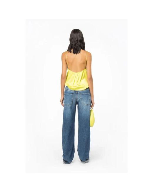 Pinko Tops ,Geel ,Satijn Zijden Satijnen Camisole Top Met Kant in het Blue