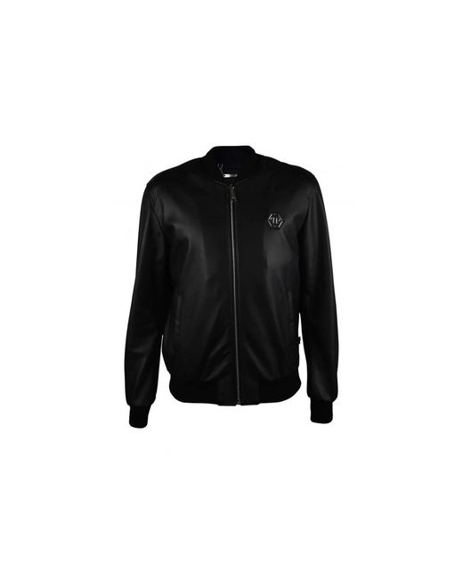 Philipp Plein Leren Bomberjack in het Black voor heren