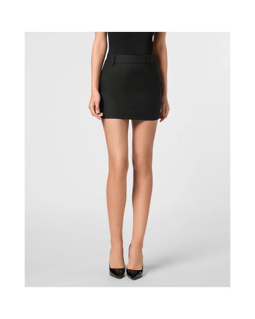 Philipp Plein Wollen Mini Rok Strass in het Black