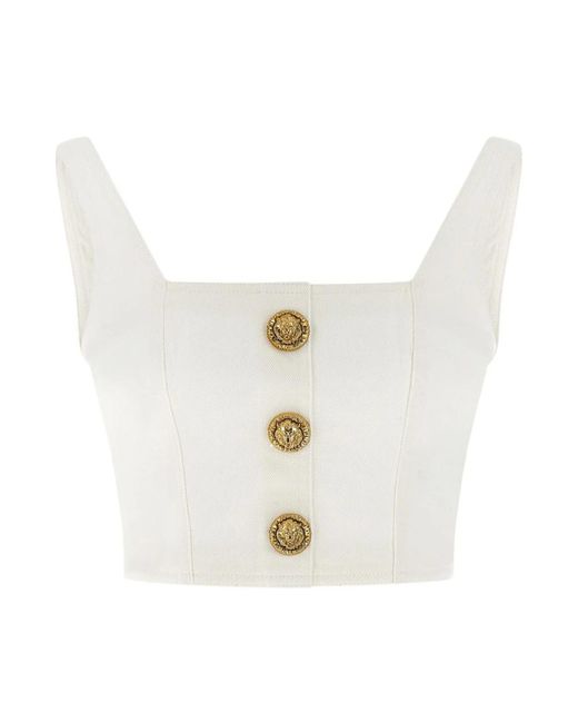 Balmain White Sleeveless Tops