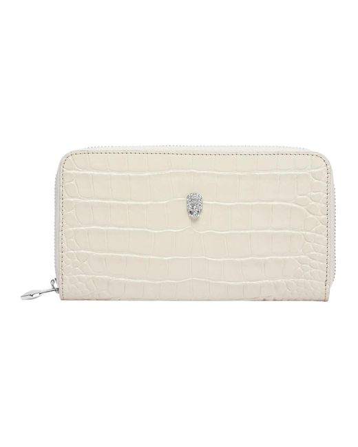 Philipp Plein Accessoires ,Leer Rounded Zip Wallet Cocco in het Natural