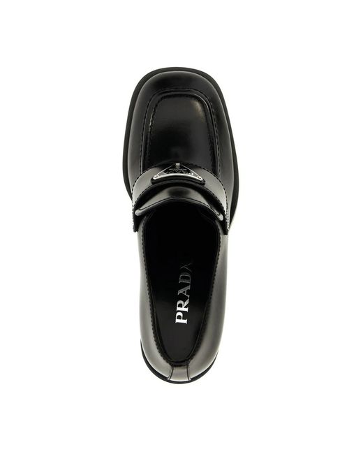 Prada Black Leder logo loafers