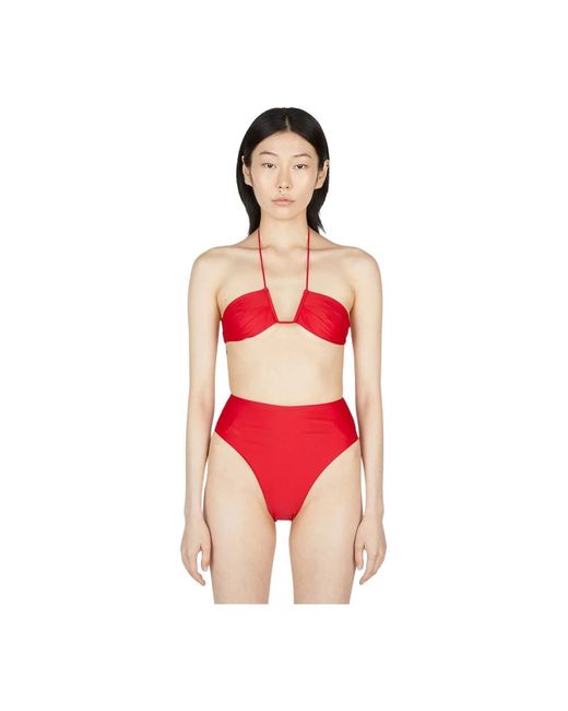 Top de bikini halter con escote en v Ziah de color Red