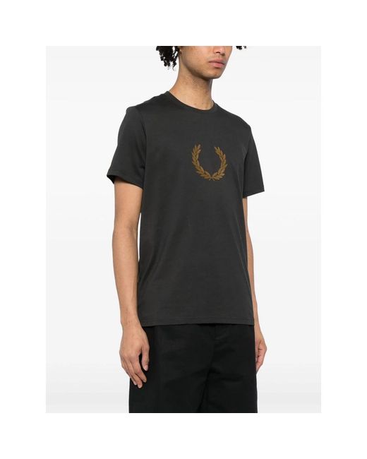 Fred Perry Tops ,Grijs ,Katoen Donkergrijze Flocked Laurel Wreath T-Shirt in het Black voor heren