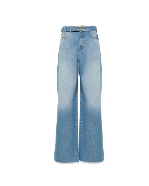 Twin Set Blue Denim wide leg jeans mit frayed detailing