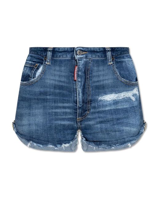 DSquared² Korte Broeken ,Blauw ,Katoen Shorts Met Hoge Taille in het Blue