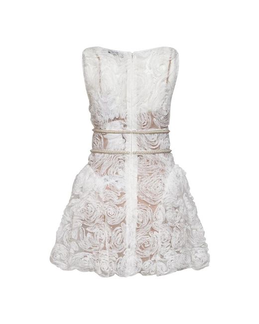 Self-Portrait Kleedjes ,Wit ,Polyester Jurk Met Kanten Afwerking En Lage Taille in het White