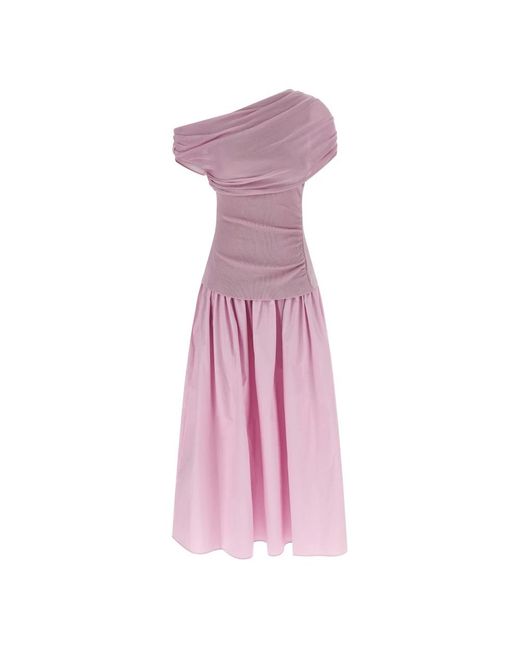 Self-Portrait Kleedjes ,Roze ,Katoen Cotton Draped Knit Midi Jurk in het Purple