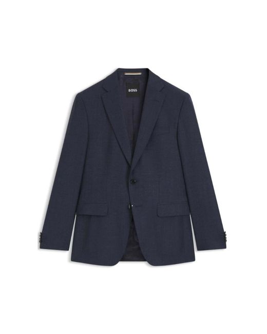 HUGO Jassen ,Blauw ,Blauw Micro-Patroon Slim Fit Jas in het Blue voor heren
