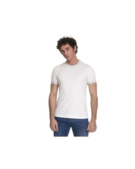 Brunello Cucinelli Tops ,Wit ,Katoen Wit T-Shirt Met Ronde Hals En Kleurrijke Gestreepte Halslijn En Mouwboorden in het White voor heren