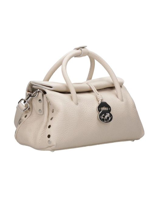 Zanellato Natural Strukturierte Lederschultertasche Mit Rolltop