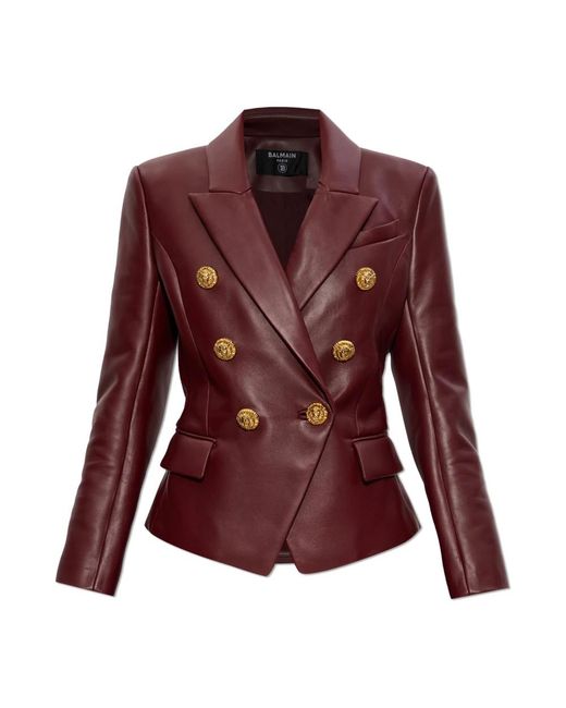 Balmain Jassen ,Rood ,Katoen 6-Knoops Lamsleren Jas in het Purple