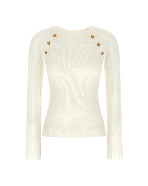 Balmain White Round-Neck Knitwear