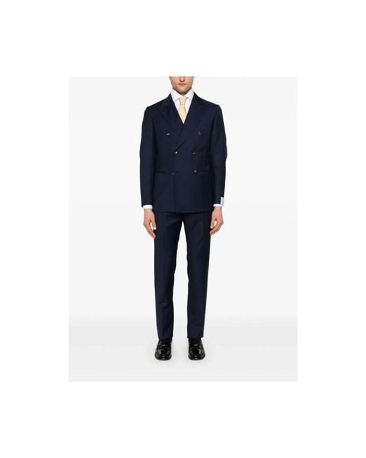 Caruso Blue Double Breasted Suits for men