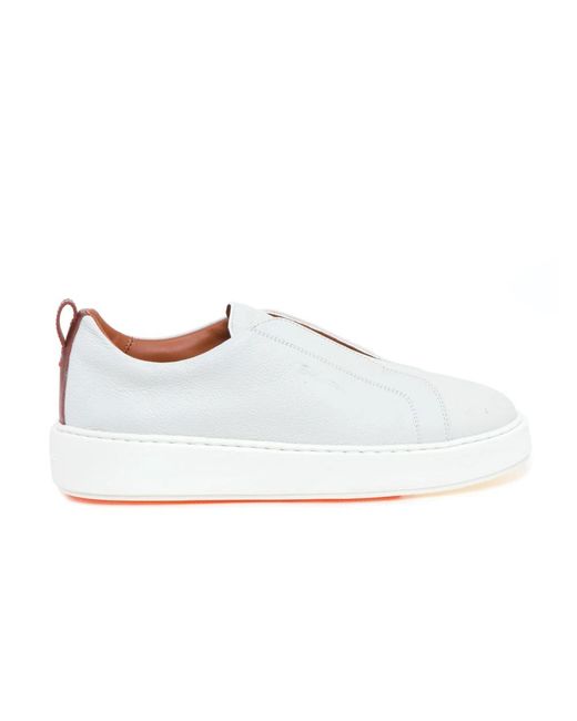 Santoni White Tumbled Leather Slip-On Sneaker