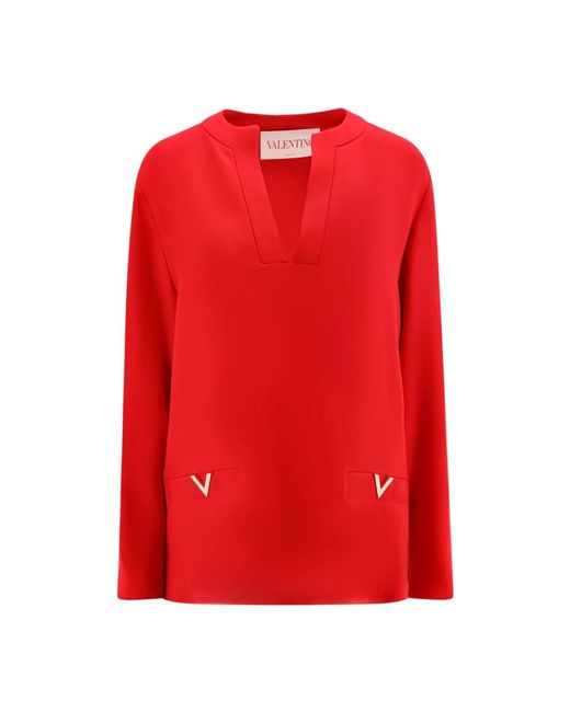Valentino Red Rotes seiden v-ausschnitt shirt aw24