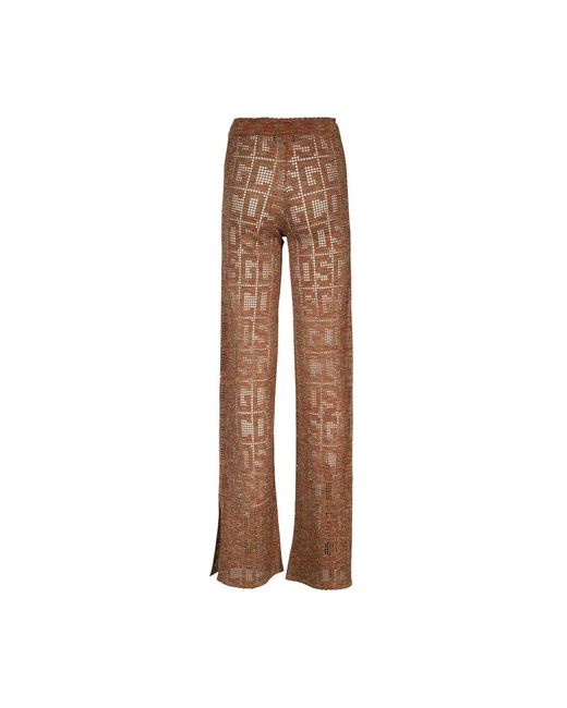 Gcds Broeken ,Oranje ,Polyester Metallic Elastische Gebreide Broek in het Brown