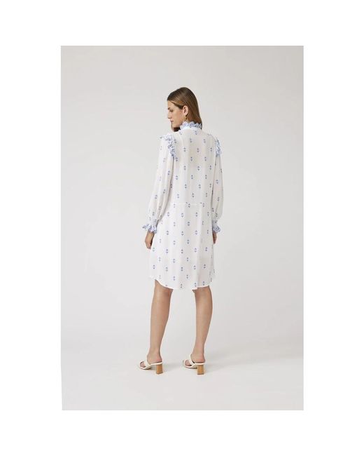 Suncoo Kleedjes ,Wit ,Blauw Afgezette Witte Jurk in het White