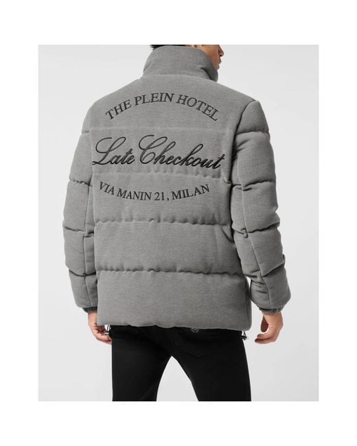Philipp Plein Jassen ,Grijs ,Polyester Wool Puffer Jacket Late Checkout in het Gray voor heren