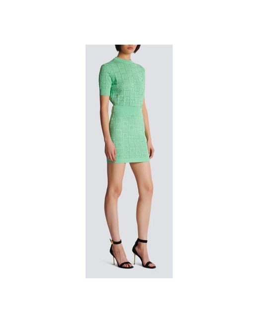 Balmain Green Strickrock mit ajouré-monogramm