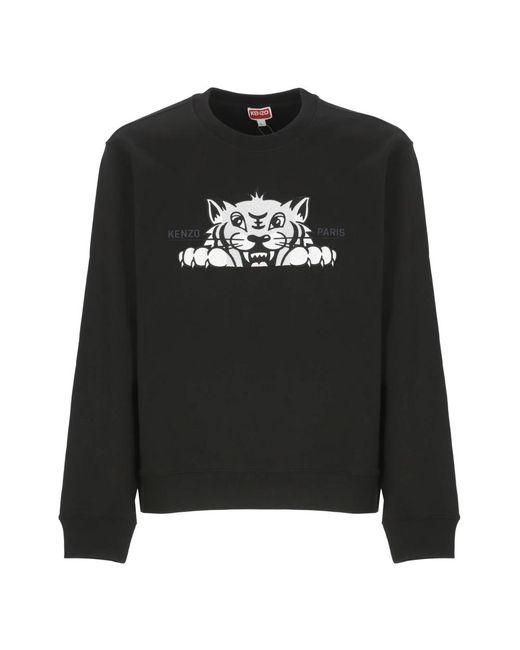 KENZO Hoodies & Sweatvesten ,Zwart ,Katoen Zwarte Crewneck Sweatshirt Met Tijger Borduurwerk in het Black voor heren