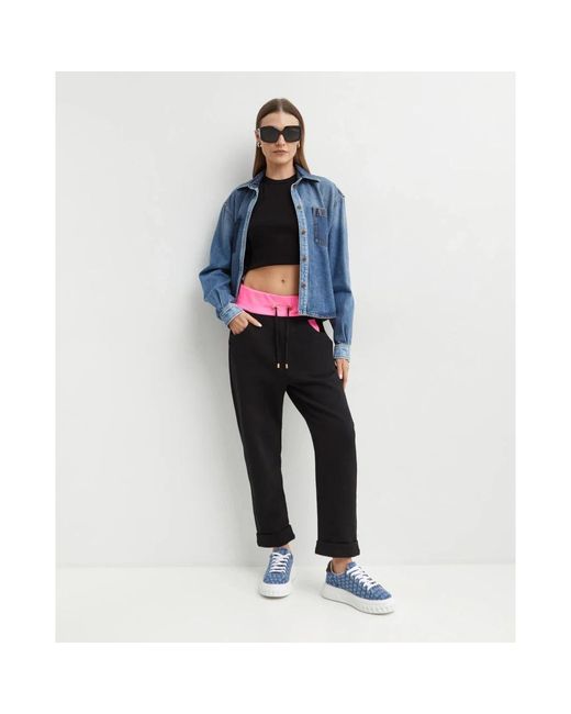 Balmain Broeken ,Zwart ,Katoen Zwarte Sweatpants Met Roze Accenten in het Black