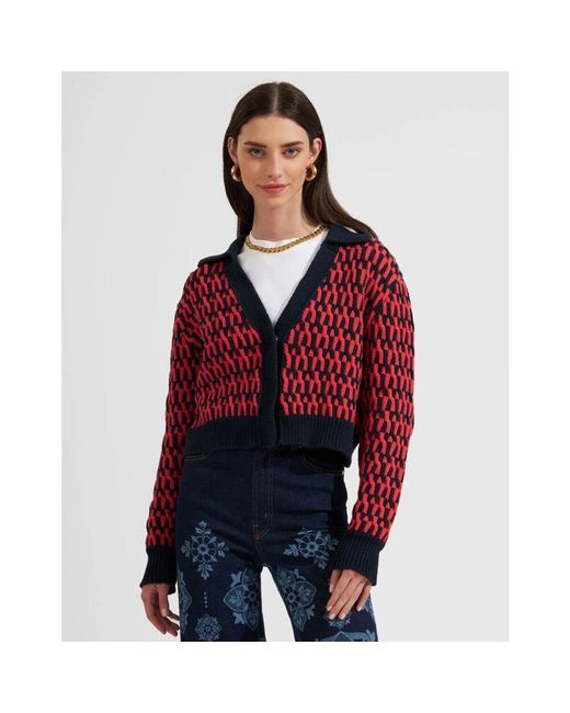 LaDoubleJ Red Bicolor Retro Cardigan